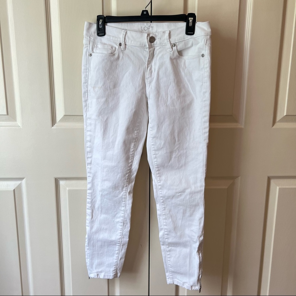 Loft modern skinny ankle jeans with ankle zipper white skinny jeans size 27